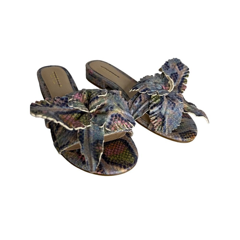 Anthropologie Cecelia New York Lila Slide Leather Snake Sandals Size 7 NEW